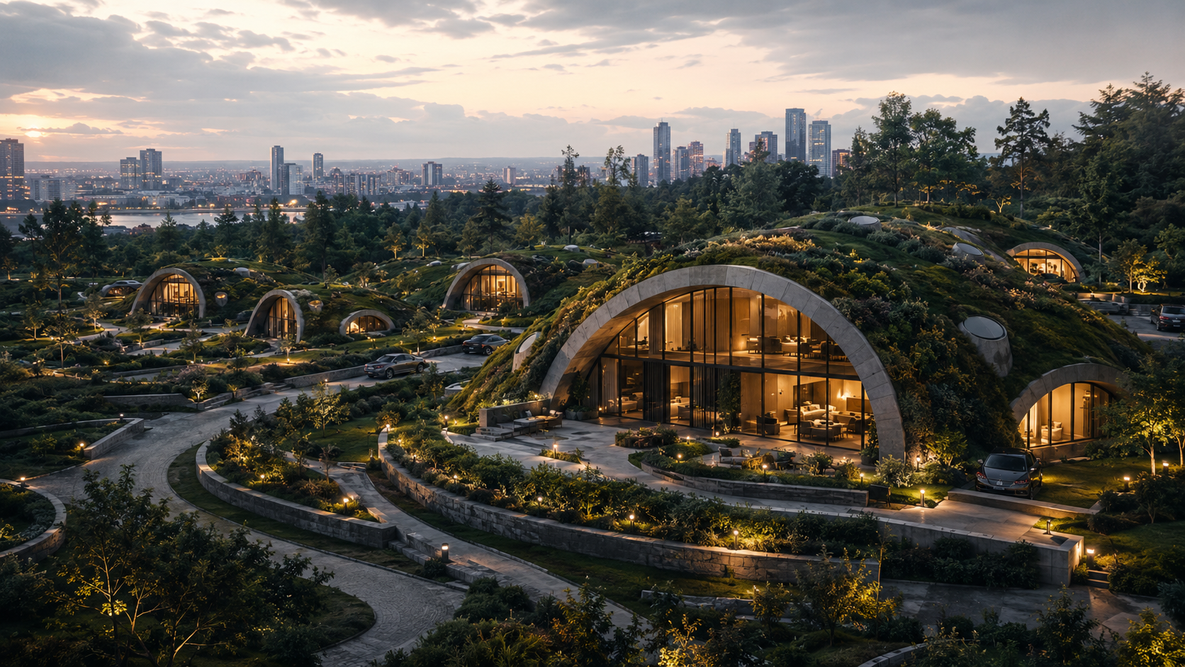 GEODOMAS concrete domes with a green roof